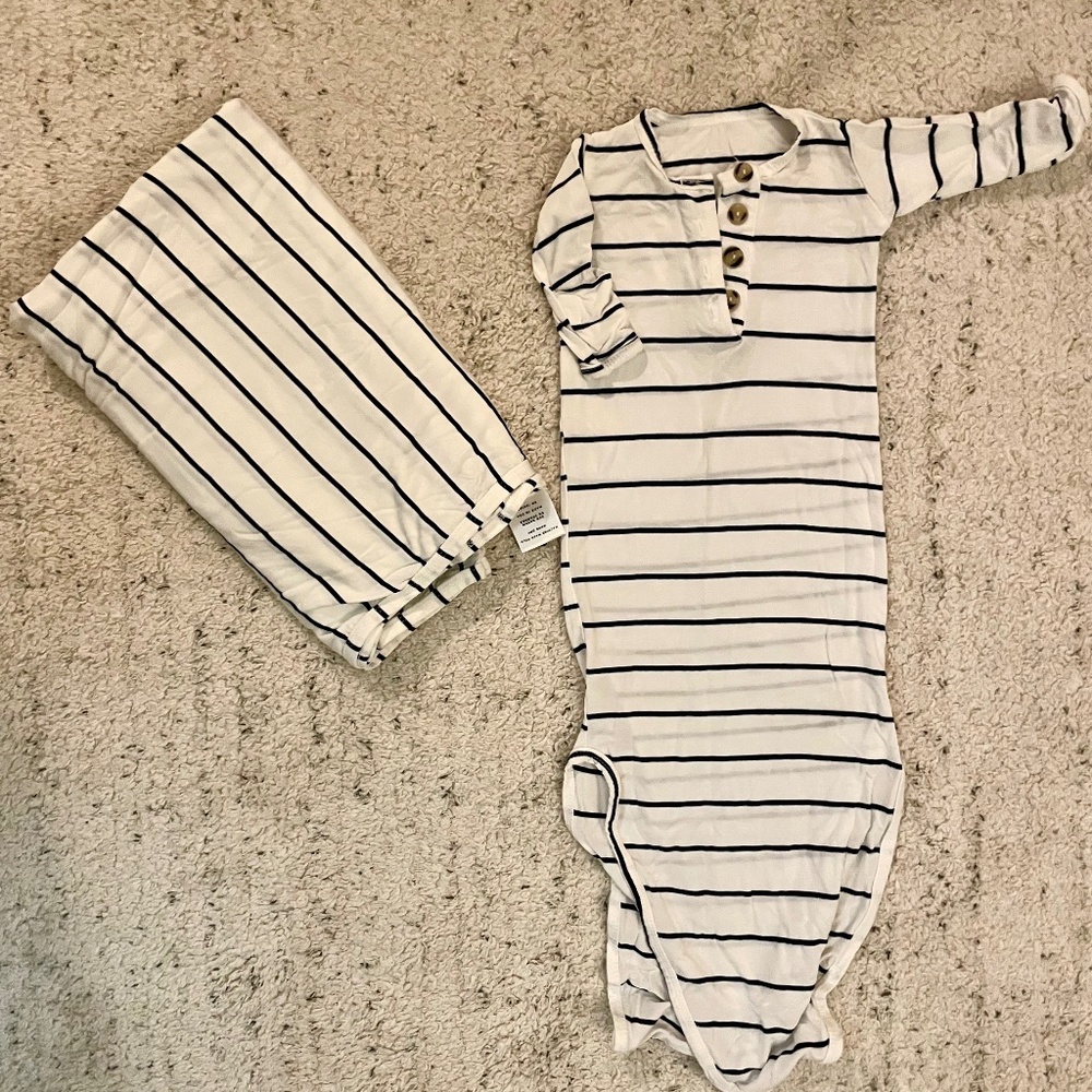 Baby swaddle blanket and knotted gown set - Lou Lou and Co